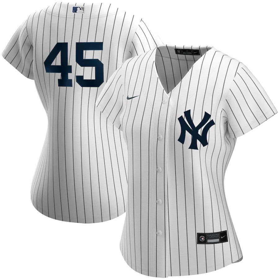 Womens New York Yankees #45 Gerrit Cole Nike White Home Replica Player MLB Jerseys->women mlb jersey->Women Jersey